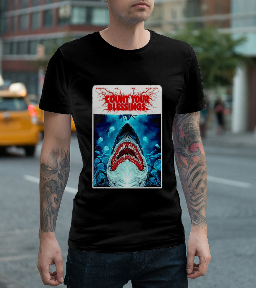 Bring Me The Horizon Count Your Blessings Shark And Jellyfish Ocean Scene T-Shirt