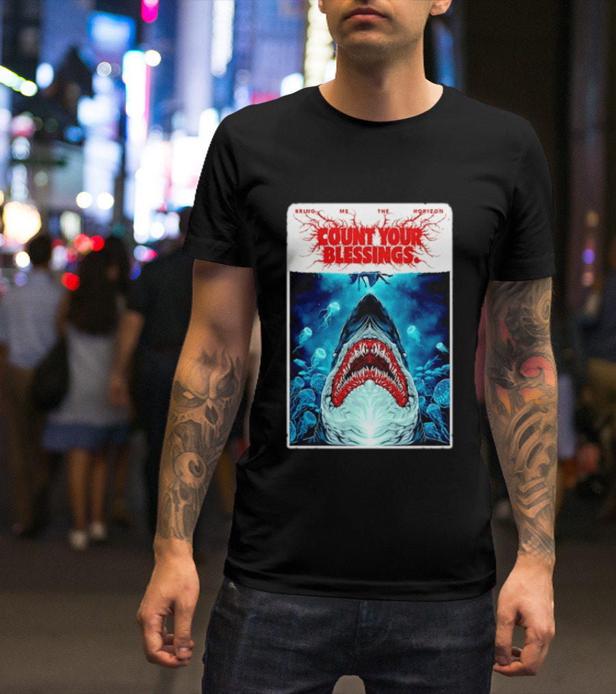 Bring Me The Horizon Count Your Blessings Shark And Jellyfish Ocean Scene T-Shirt
