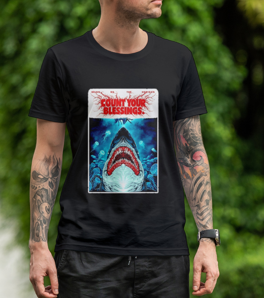 Bring Me The Horizon Count Your Blessings Shark And Jellyfish Ocean Scene T-Shirt
