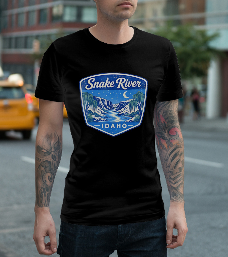 Snake River Idaho Nighttime Canyon With Moon And Stars T-Shirt