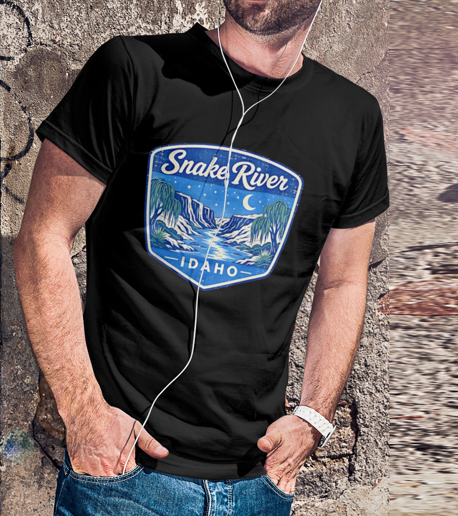 Snake River Idaho Nighttime Canyon With Moon And Stars T-Shirt