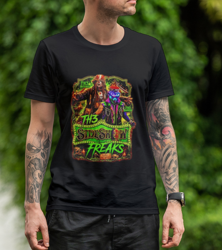TH3 Sideshow Freaks Butcher Barker Admit The Freaks Carnival Horror T-Shirt