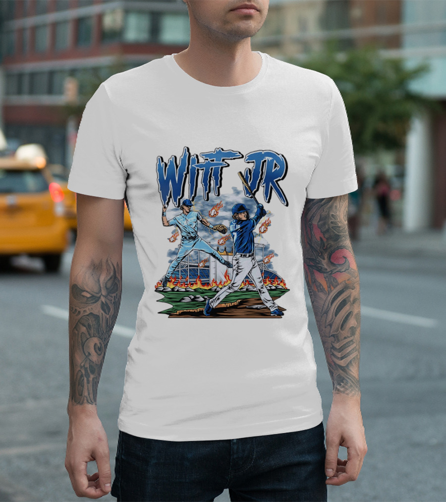 Bobby Witt Jr Kansas City Royals Baseball Player Illustration With Dynamic Action Scenes T-Shirt