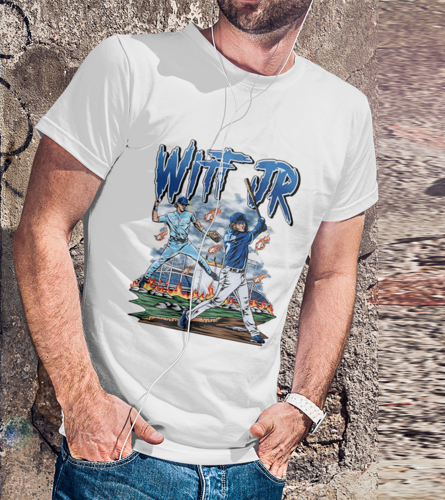 Bobby Witt Jr Kansas City Royals Baseball Player Illustration With Dynamic Action Scenes T-Shirt