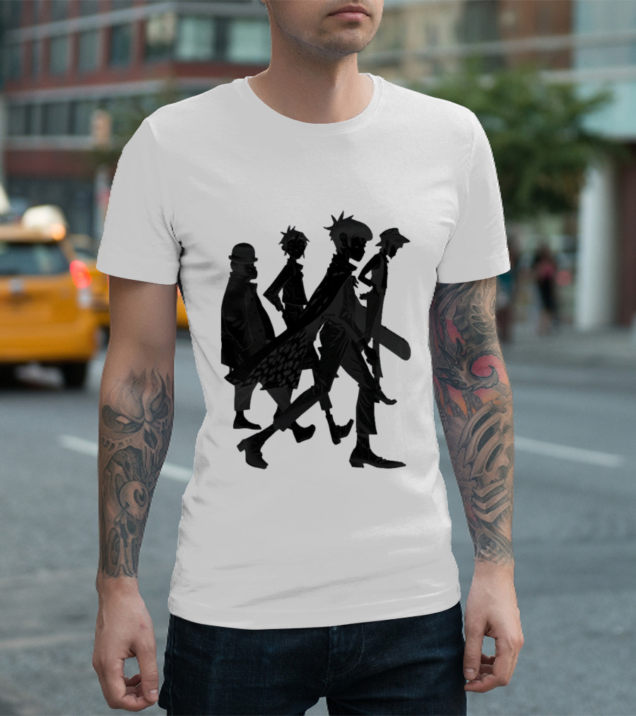 Gorillaz Band Members Silhouettes Dark Shadows Walking T-Shirt