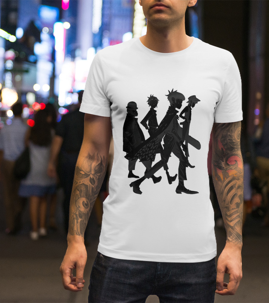 Gorillaz Band Members Silhouettes Dark Shadows Walking T-Shirt