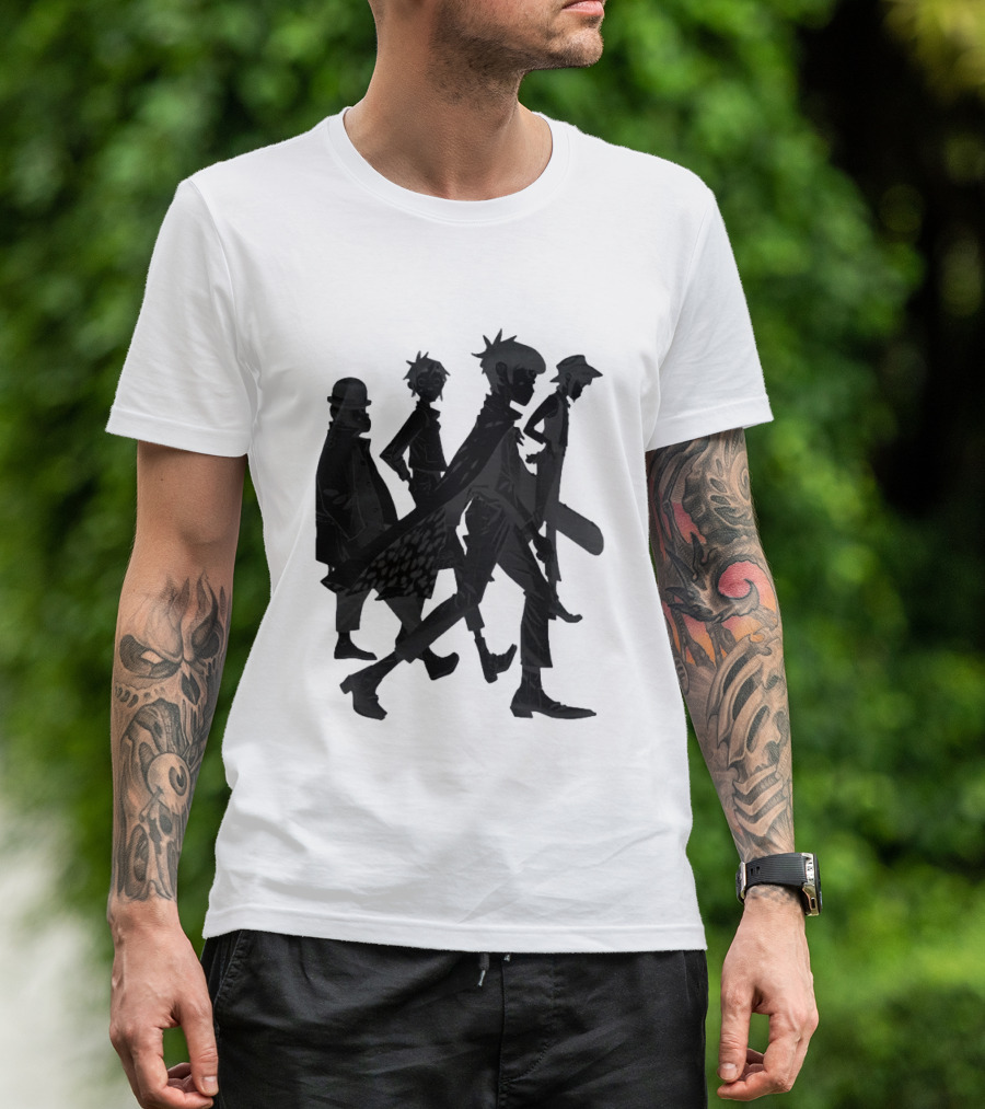 Gorillaz Band Members Silhouettes Dark Shadows Walking T-Shirt