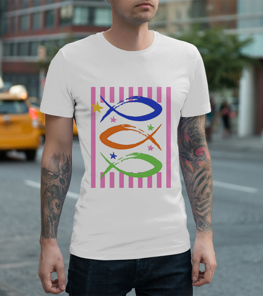Christian Fish With Vibrant Stars And Stripes T-Shirt