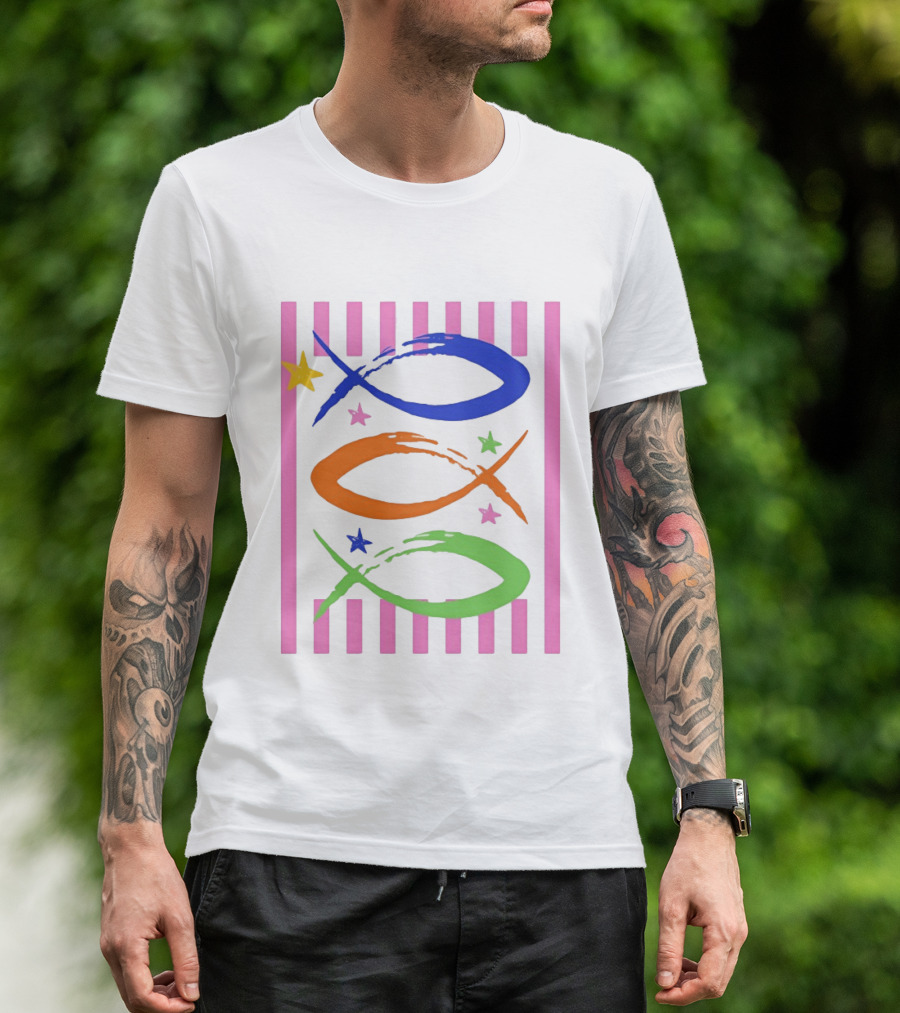 Christian Fish With Vibrant Stars And Stripes T-Shirt