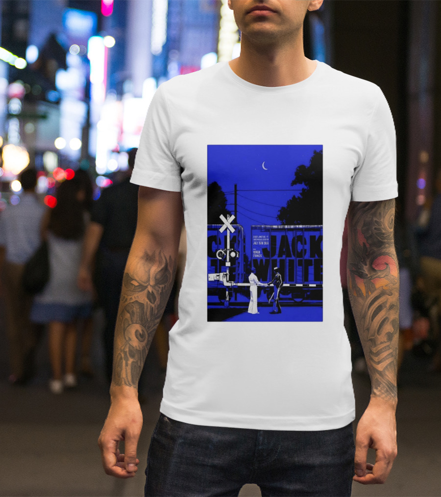 Jack White Rough Francis Essex Junction VT July 15 2026 Train Crossing Night Scene Moon T-Shirt