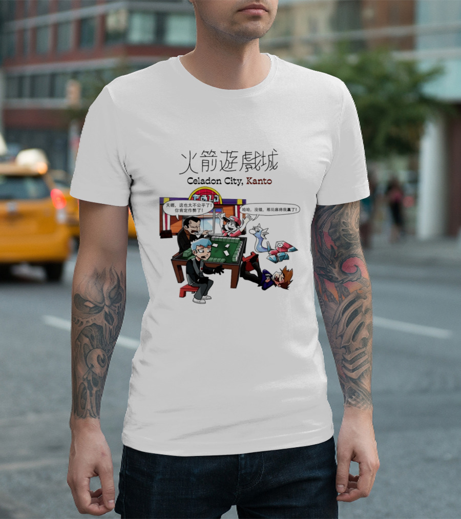 Celadon City Kanto Casino Scene With Iconic Characters T-Shirt