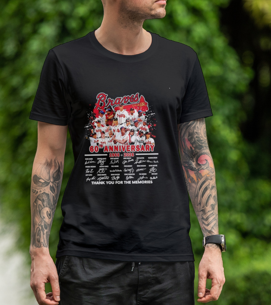 Atlanta Braves 60th Anniversary 1966 2026 Thank You For The Memories Signatures T-Shirt