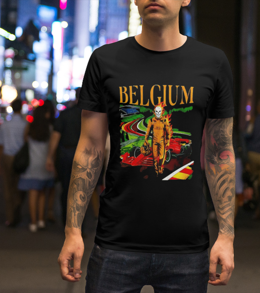 Belgium Dead Threads Formula 1 Racing Skeleton Flame Suit Track T-Shirt