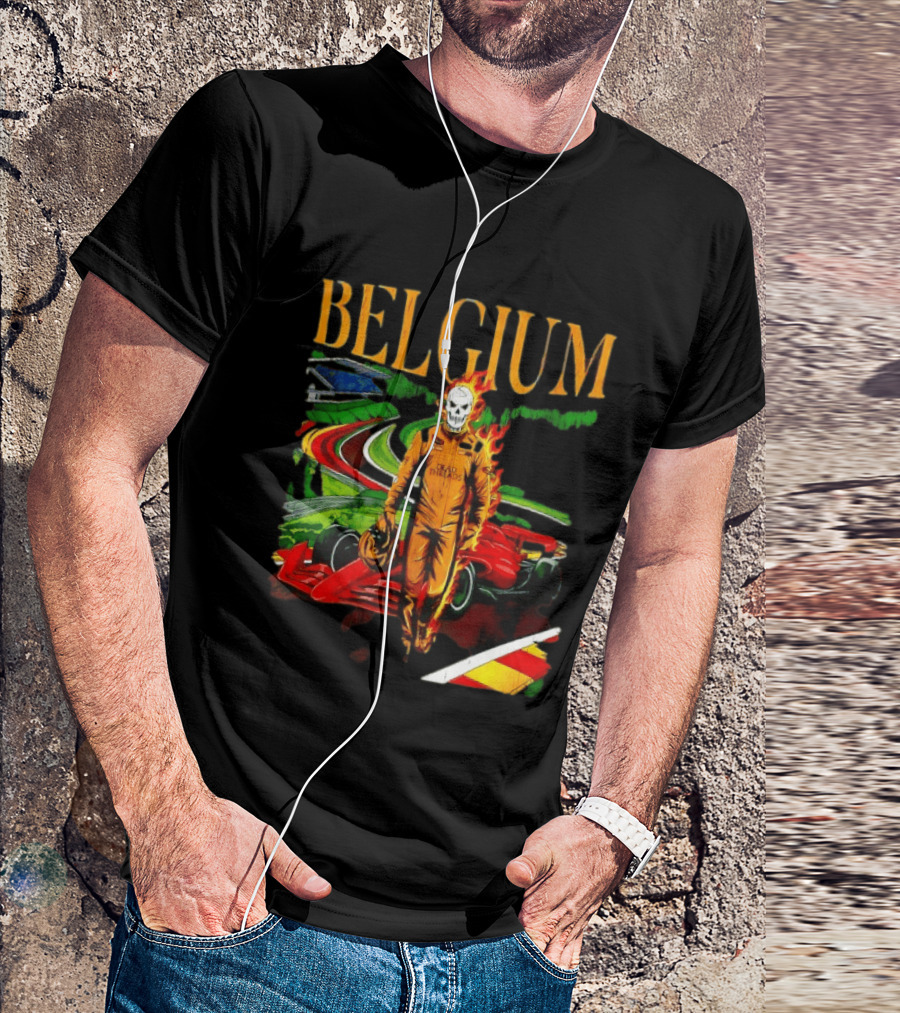 Belgium Dead Threads Formula 1 Racing Skeleton Flame Suit Track T-Shirt