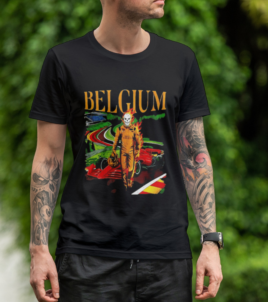 Belgium Dead Threads Formula 1 Racing Skeleton Flame Suit Track T-Shirt