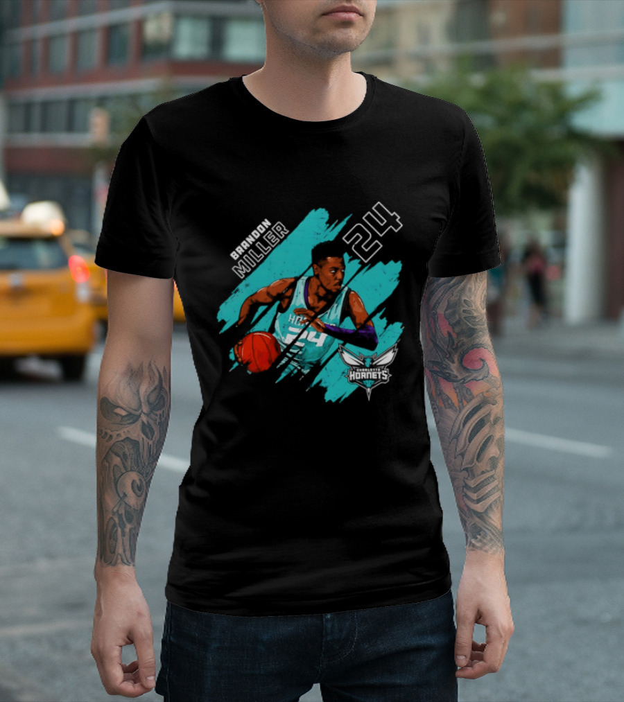 Brandon Miller 24 Charlotte Hornets Basketball Stripes T-Shirt