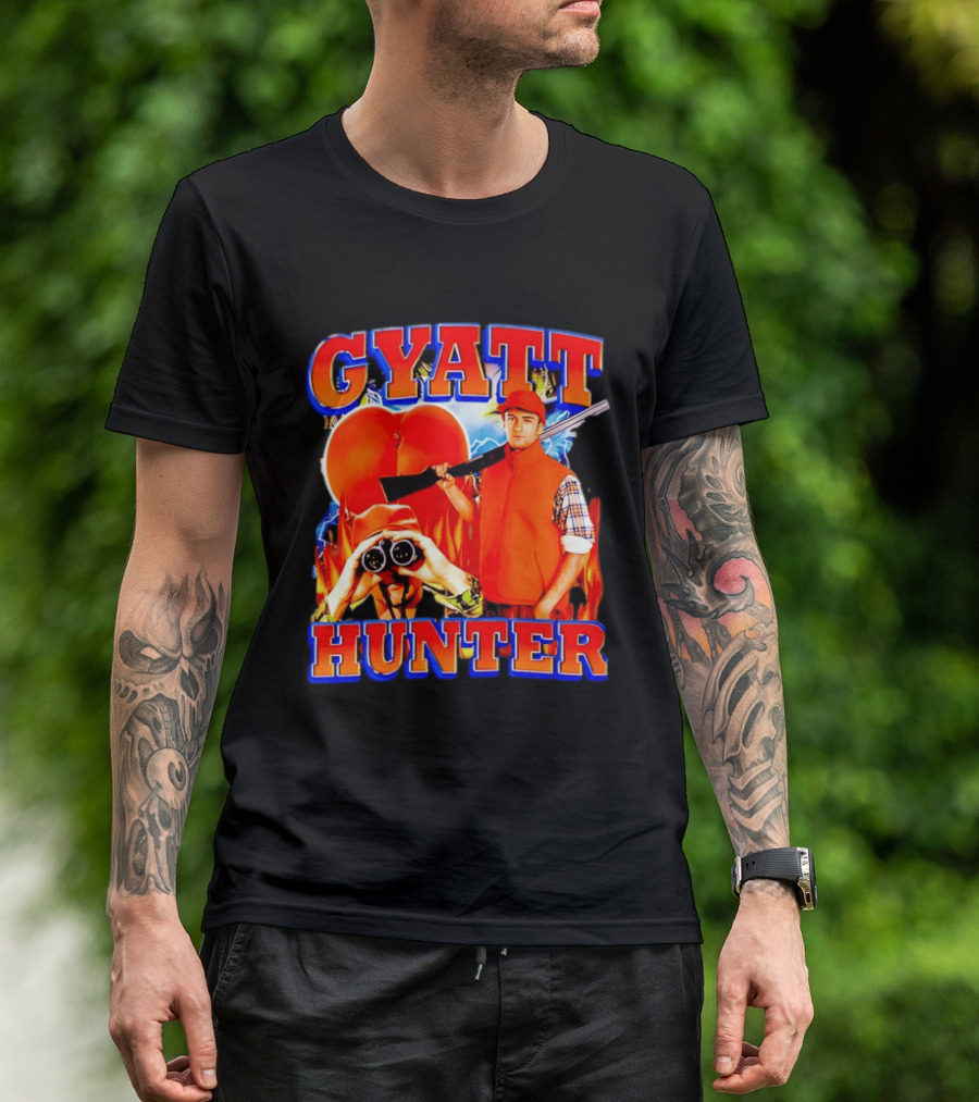 Gyatt Hunter Peach Slang With Binoculars And Rifle T-Shirt
