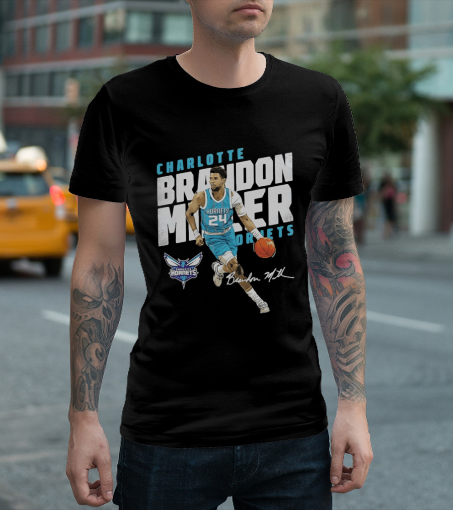 Charlotte Hornets Brandon Miller 24 Basketball Player Signature T-Shirt