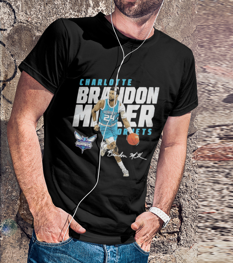 Charlotte Hornets Brandon Miller 24 Basketball Player Signature T-Shirt