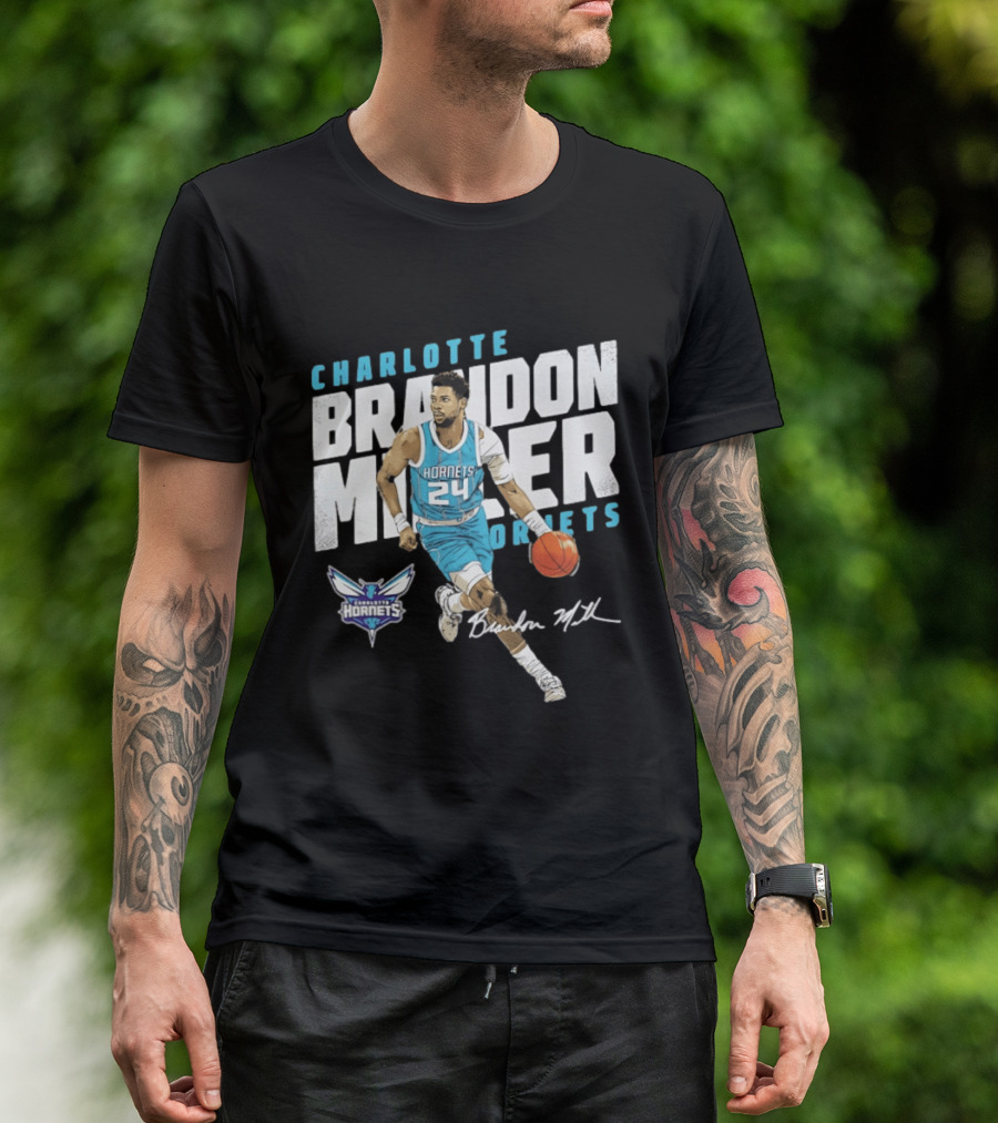 Charlotte Hornets Brandon Miller 24 Basketball Player Signature T-Shirt