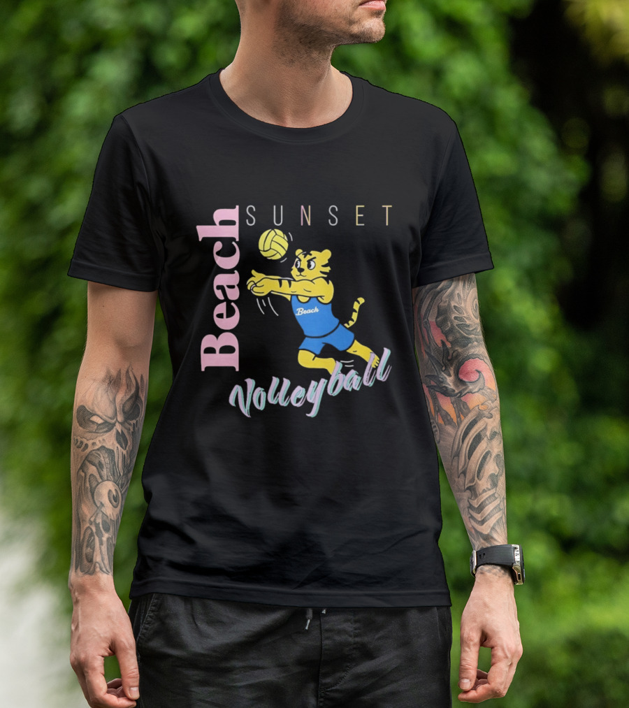 Beach Sunset Volleyball Tiger Jeff Cole T-Shirt