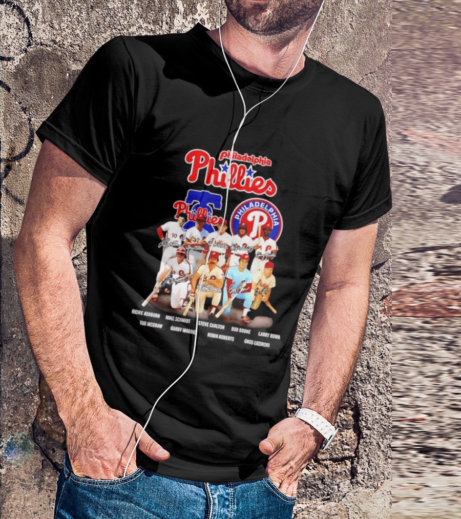 Philadelphia Phillies Legends Ashburn Schmidt Carlton Boone Bowa McGraw Maddox Roberts Luzinski Signatures Vintage Players T-Shirt