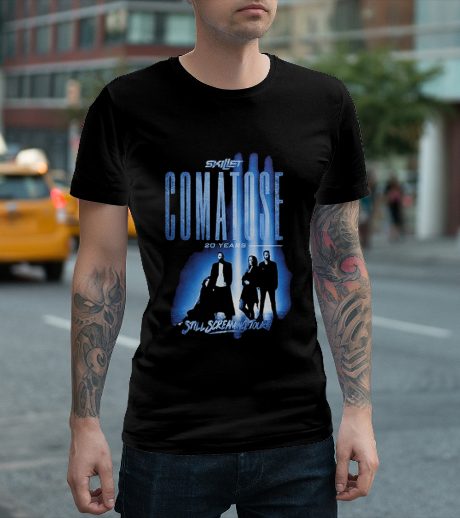 Skillet Comatose 20 Years Still Screaming Tour 2026 Band Silhouette Blue T-Shirt
