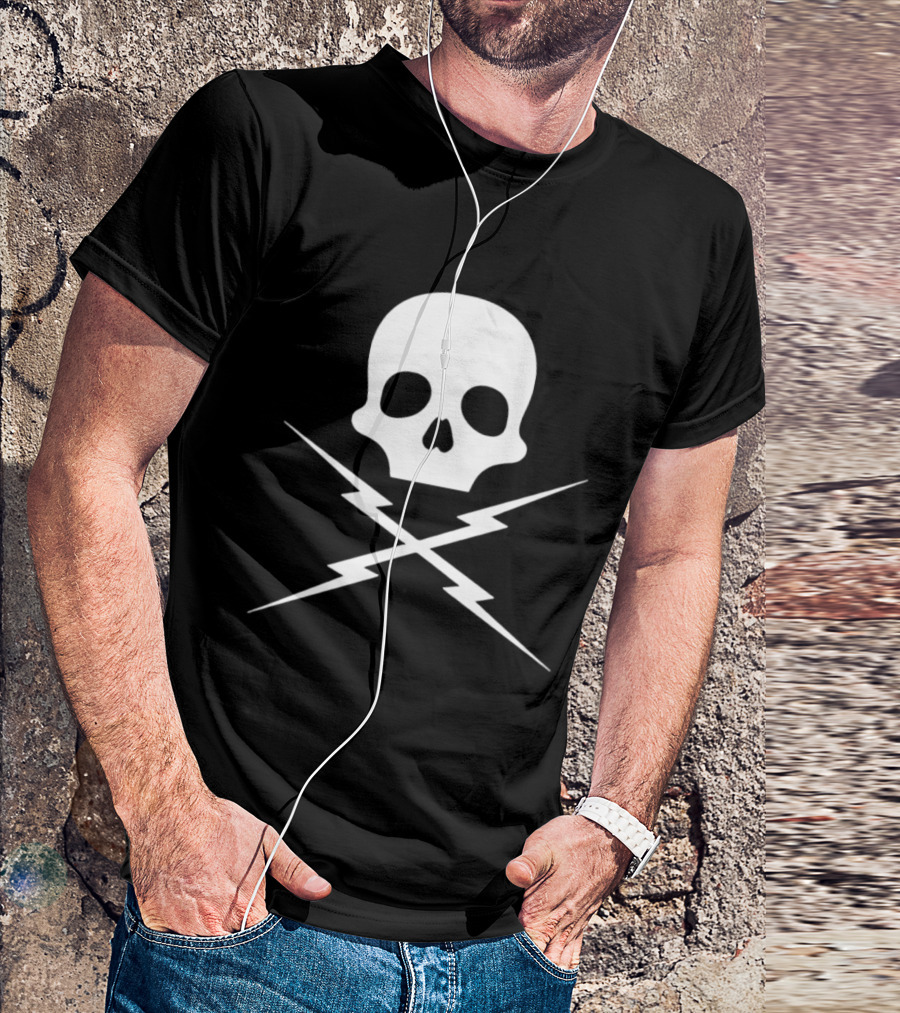 Skull Crossed Lightning Bolts Edgy T-Shirt