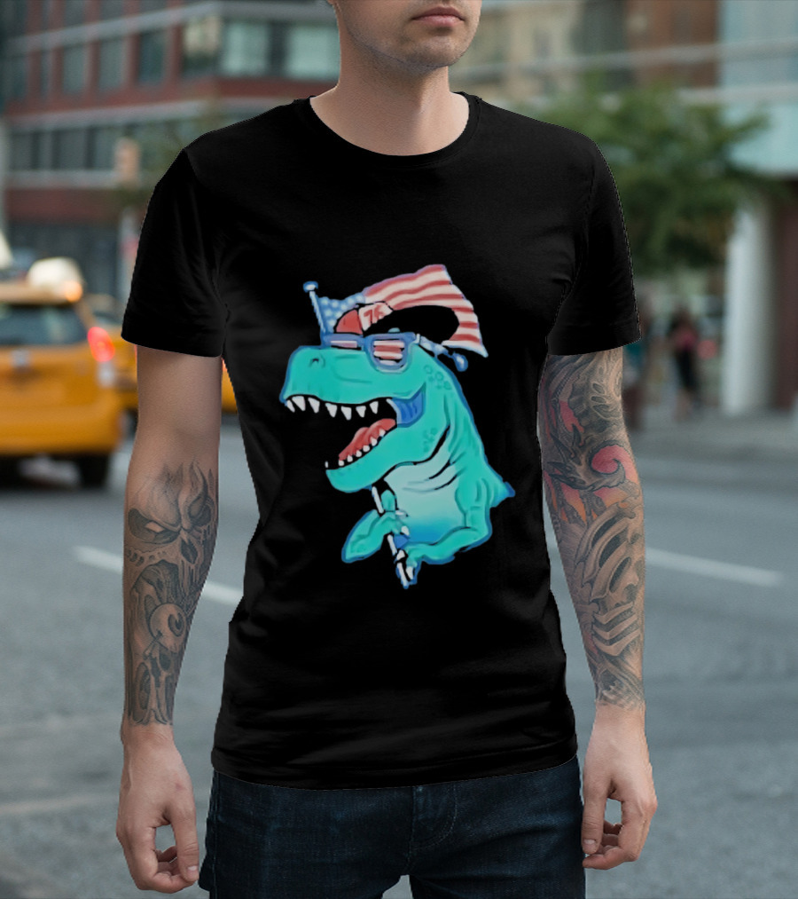 Patriotic Rex American Flag Sunglasses 76 Dinosaur T-Shirt