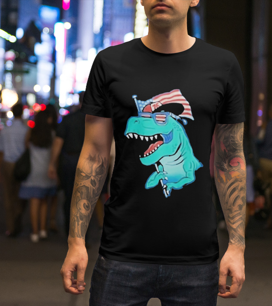 Patriotic Rex American Flag Sunglasses 76 Dinosaur T-Shirt