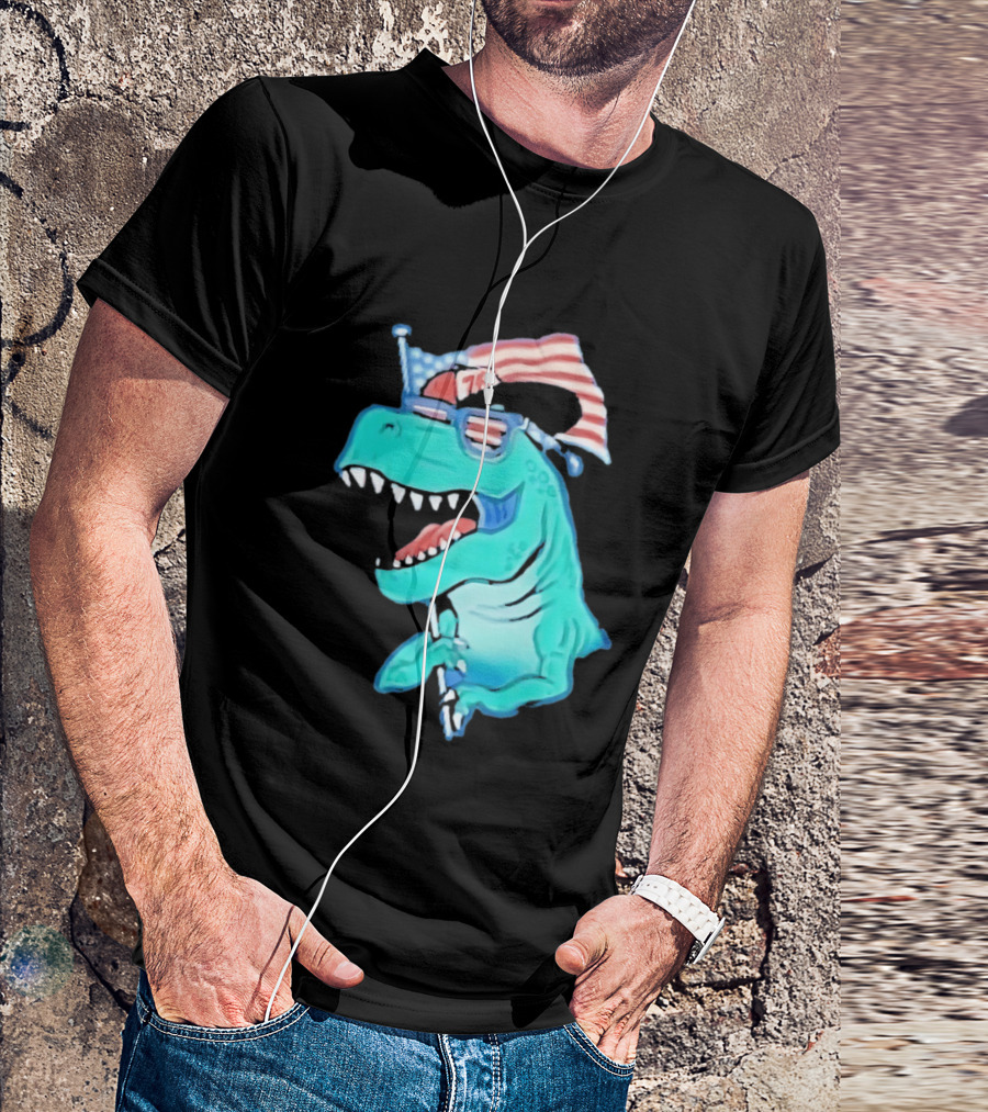 Patriotic Rex American Flag Sunglasses 76 Dinosaur T-Shirt