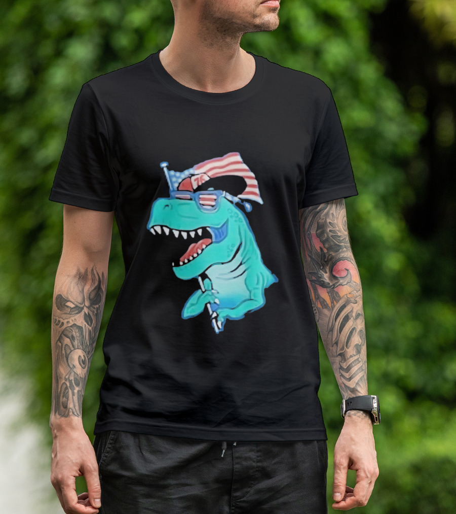 Patriotic Rex American Flag Sunglasses 76 Dinosaur T-Shirt