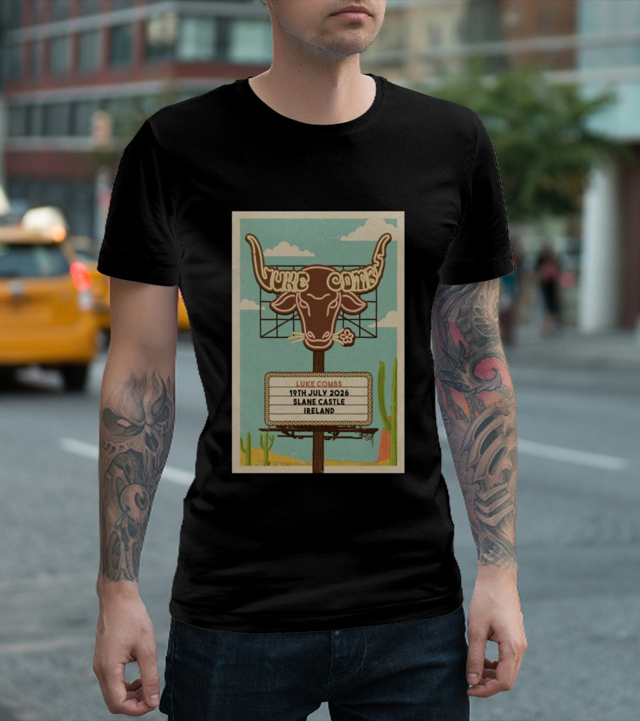 Luke Combs 19th July 2026 Slane Castle Ireland Bullhead Cactus Clouds T-Shirt