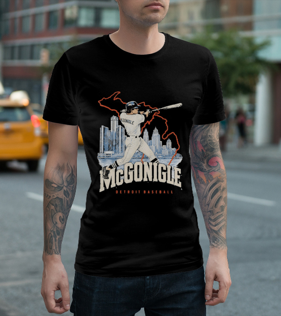 McGonigle Detroit Baseball Vintage Player Retro Skyline T-Shirt