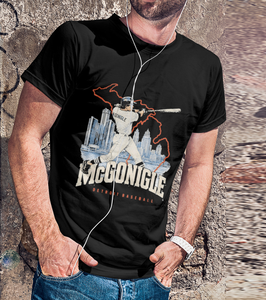 McGonigle Detroit Baseball Vintage Player Retro Skyline T-Shirt