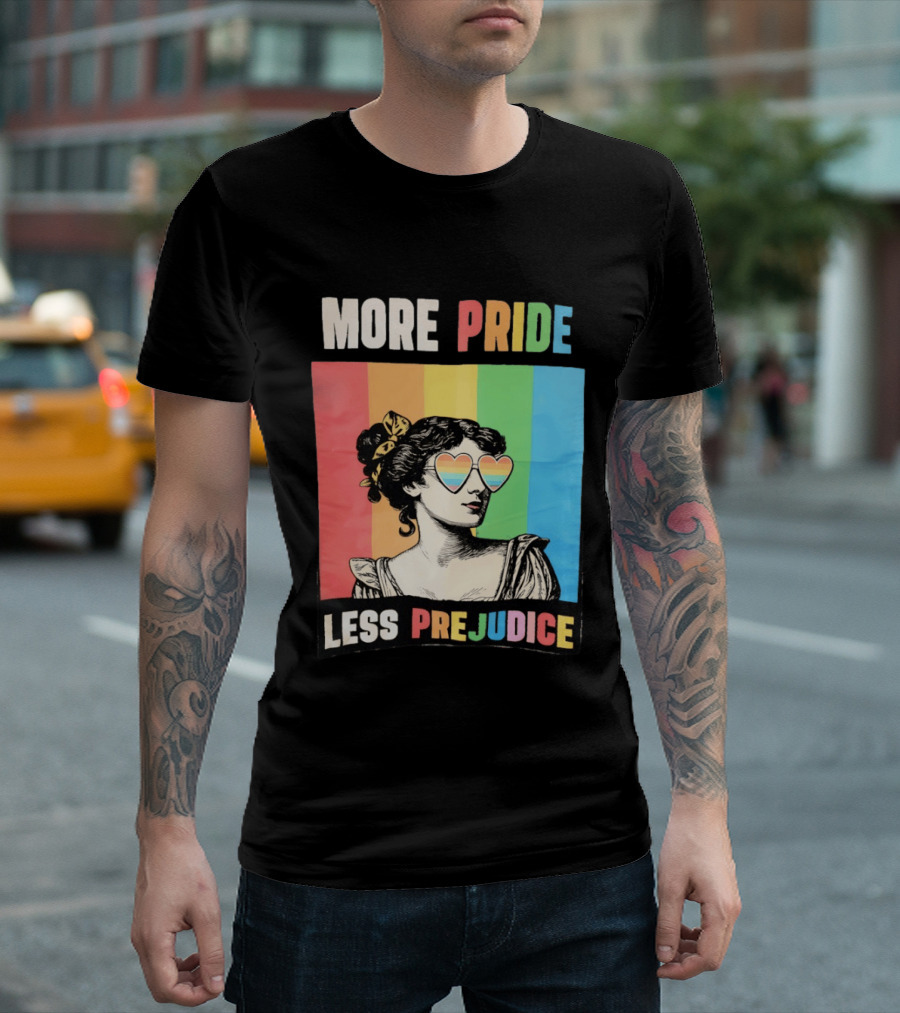 More Pride Less Prejudice Rainbow Heart Sunglasses Regency T-Shirt