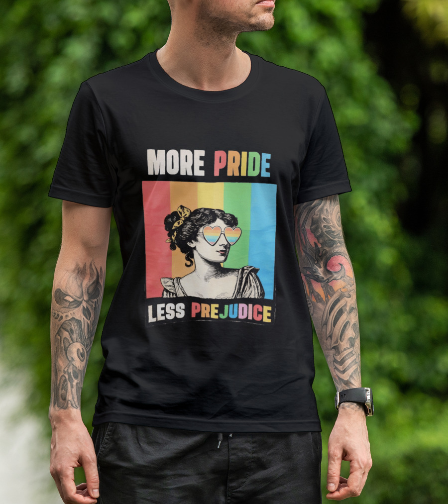 More Pride Less Prejudice Rainbow Heart Sunglasses Regency T-Shirt