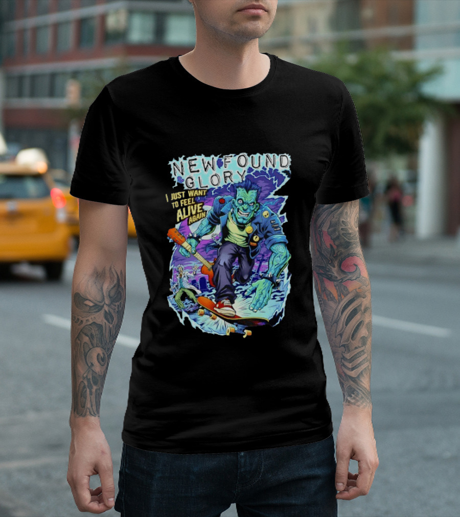 New Found Glory I Just Want To Feel Alive Again Frankenstein Skateboard Zombie Punk T-Shirt