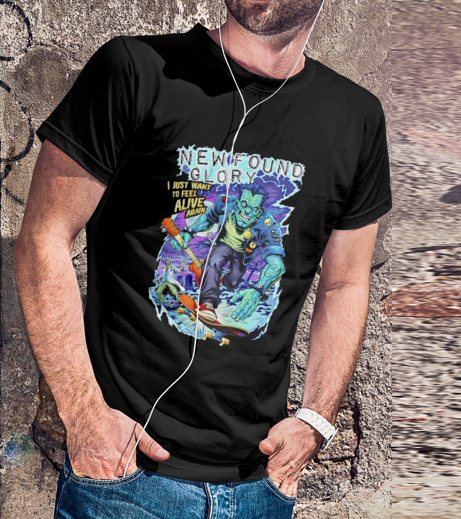 New Found Glory I Just Want To Feel Alive Again Frankenstein Skateboard Zombie Punk T-Shirt