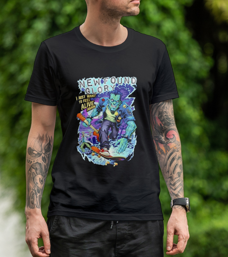 New Found Glory I Just Want To Feel Alive Again Frankenstein Skateboard Zombie Punk T-Shirt