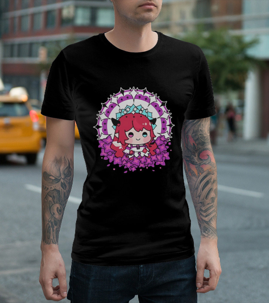 Chibi Hope Pink Hair Cute Anime Character Surrounded By Mandala And Flowers T-Shirt