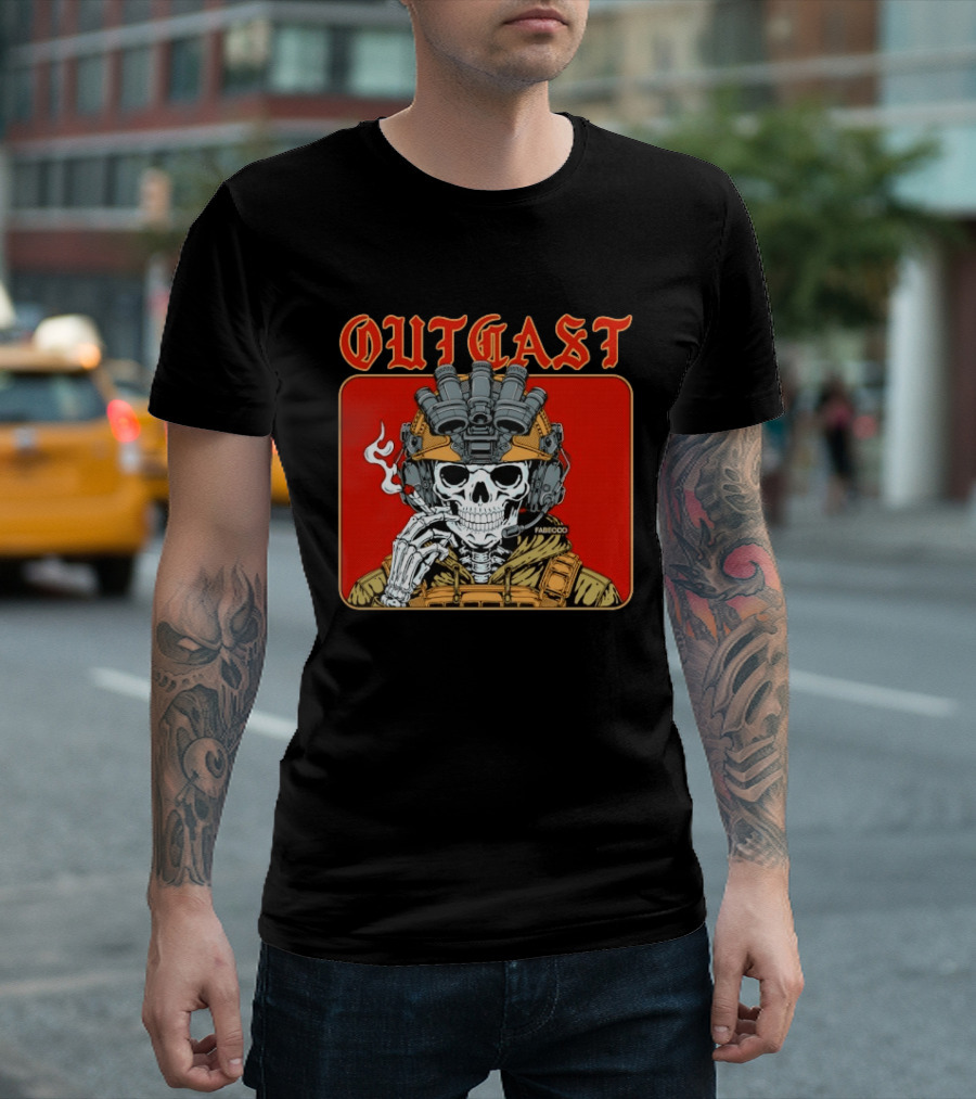 OUTGAST Skull Smoking With Night Vision Goggles FABECOO T-Shirt