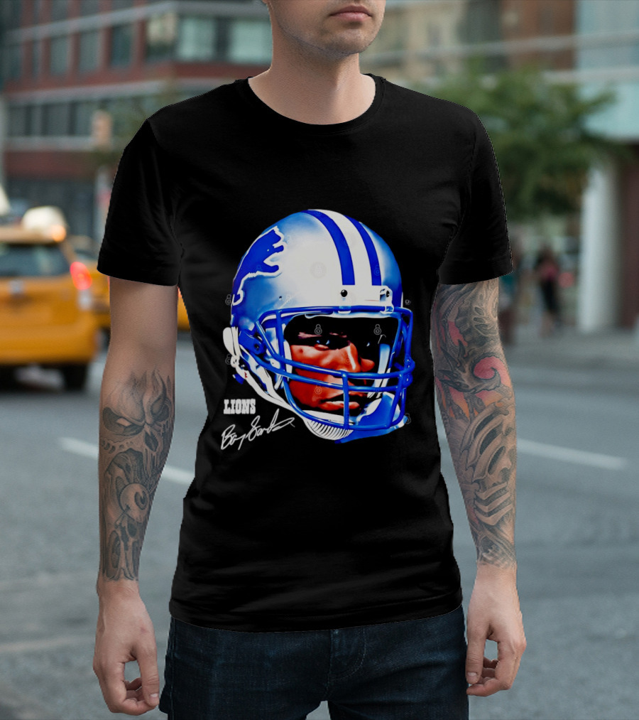 Barry Sanders Detroit Lions Helmet Signature Lions T-Shirt