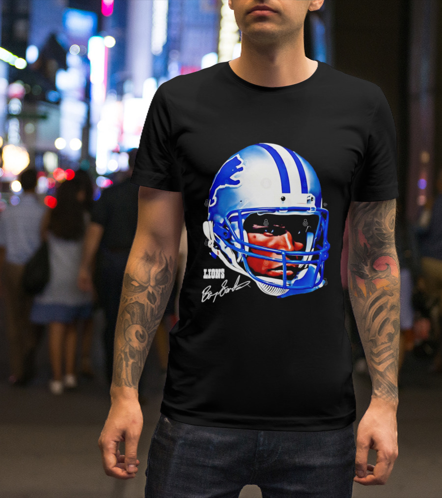 Barry Sanders Detroit Lions Helmet Signature Lions T-Shirt