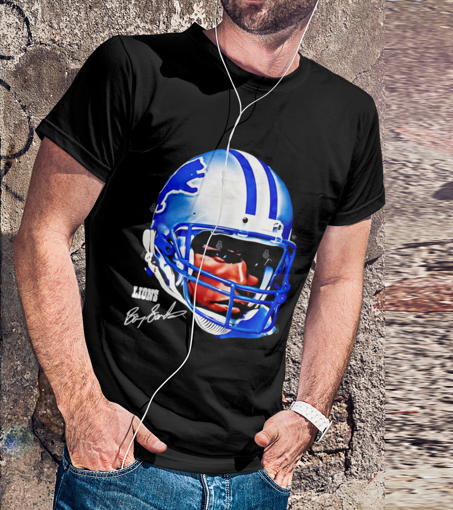Barry Sanders Detroit Lions Helmet Signature Lions T-Shirt