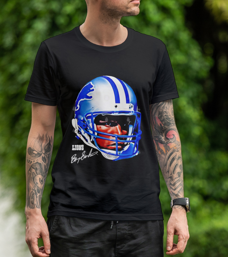 Barry Sanders Detroit Lions Helmet Signature Lions T-Shirt