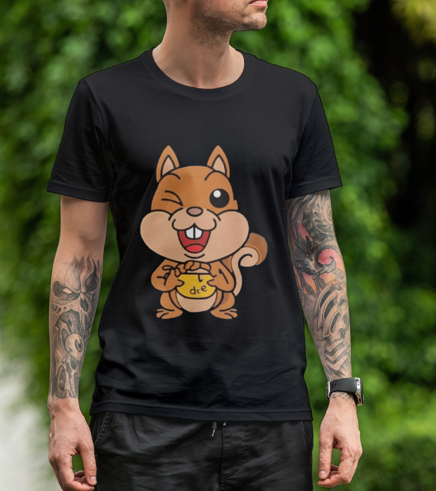 Cartoon Squirrel Holding Yellow Object With "dre" T-Shirt
