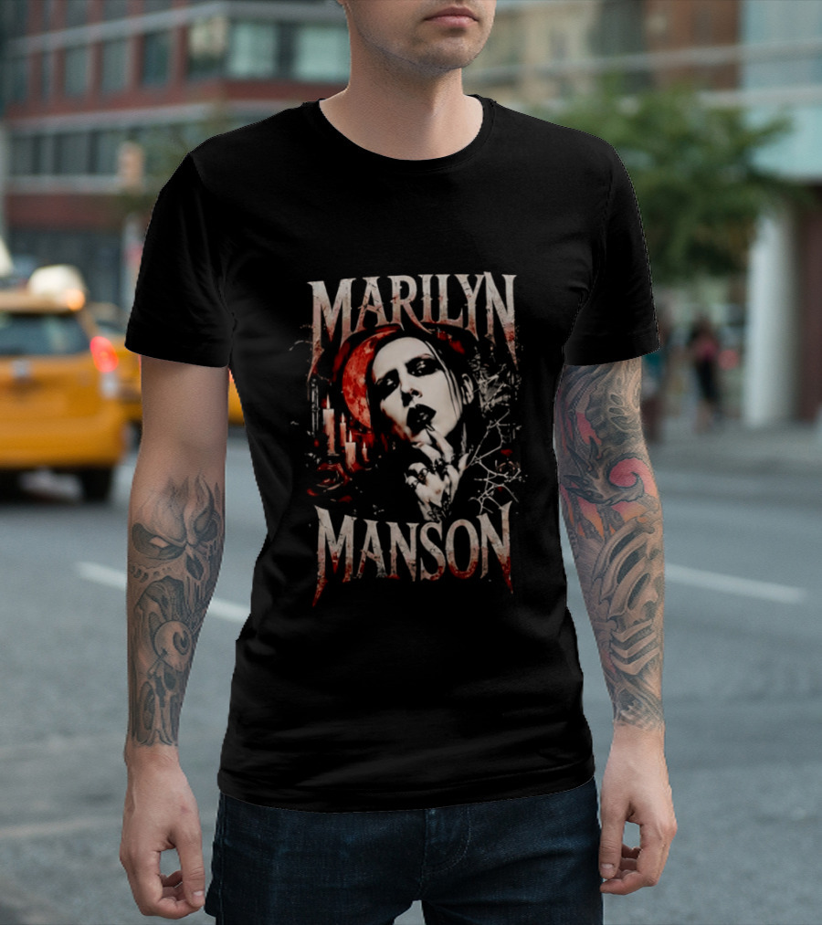 Marilyn Manson Gothic Candlelight Portrait With Blood Red Accents T-Shirt