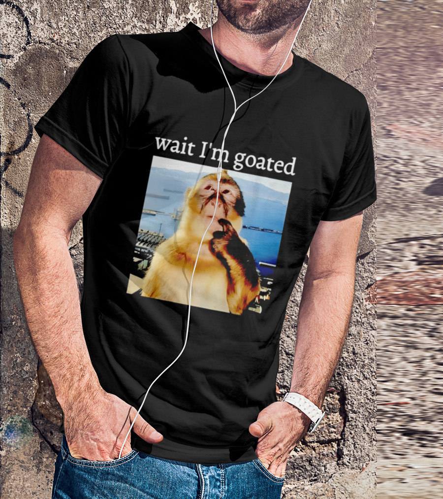 Wait I'm Goated Monkey Meme Coastal View Playful Expression T-Shirt