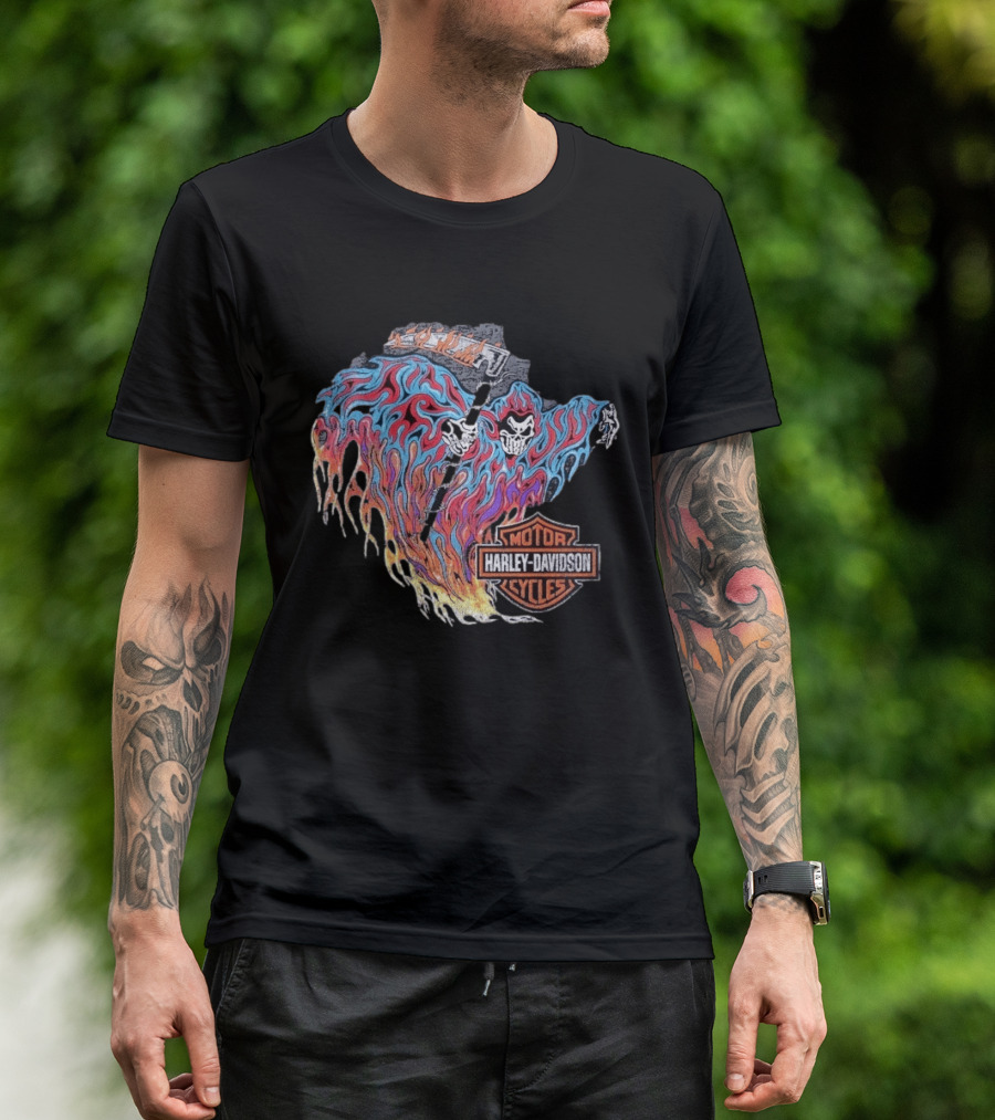 Warren Lotas Harley Davidson Reaper Flames Motor Cycles T-Shirt
